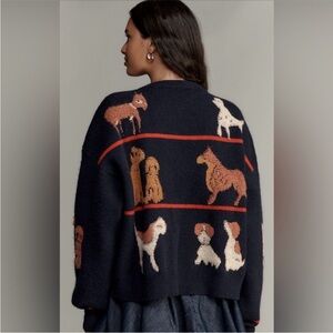 Anthropologie Maeve dogs tie front cardigan sweater